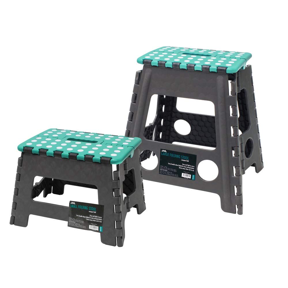 JVL Small and Large Folding Step Stool, Grey/Turquoise, Large & Small