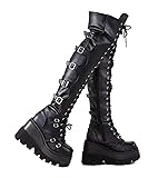 Gothniero Black Platform Boots Over Knee Thigh High
