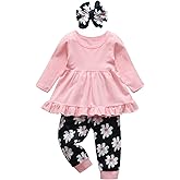 Kulcerry Toddler Baby Girl Clothes Solid Color Long Sleeve Ruffle Tops Pants Headband Outfits Set