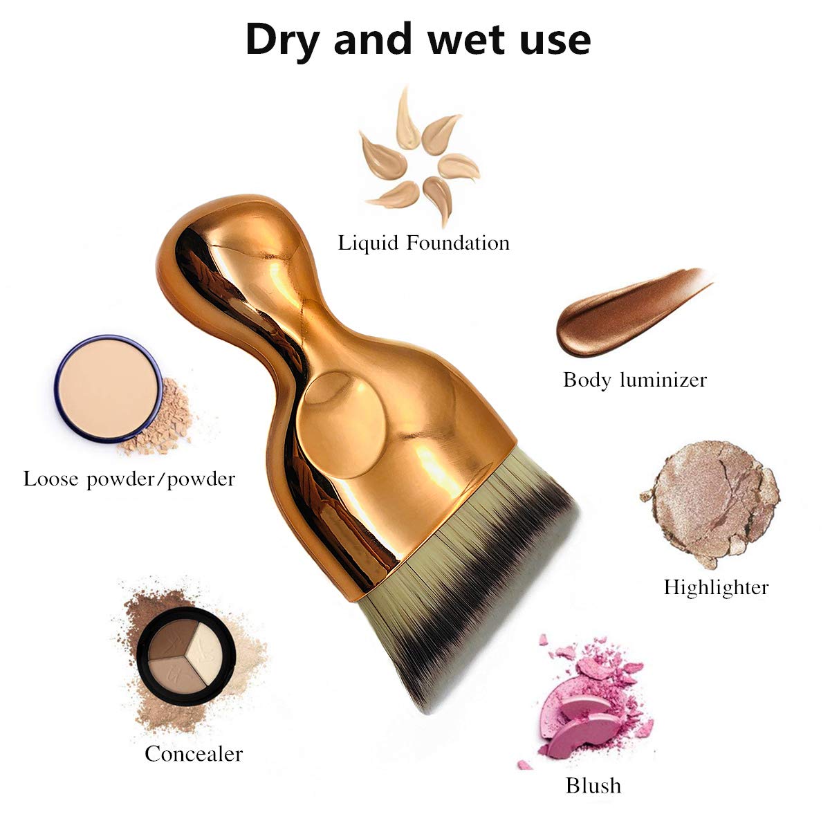 Angled Flat Foundation Brush High Density Face Body Kabuki Makeup Brush for Liquid Foundation Powder Cream Contour Buffing Stippling Blending: Beauty