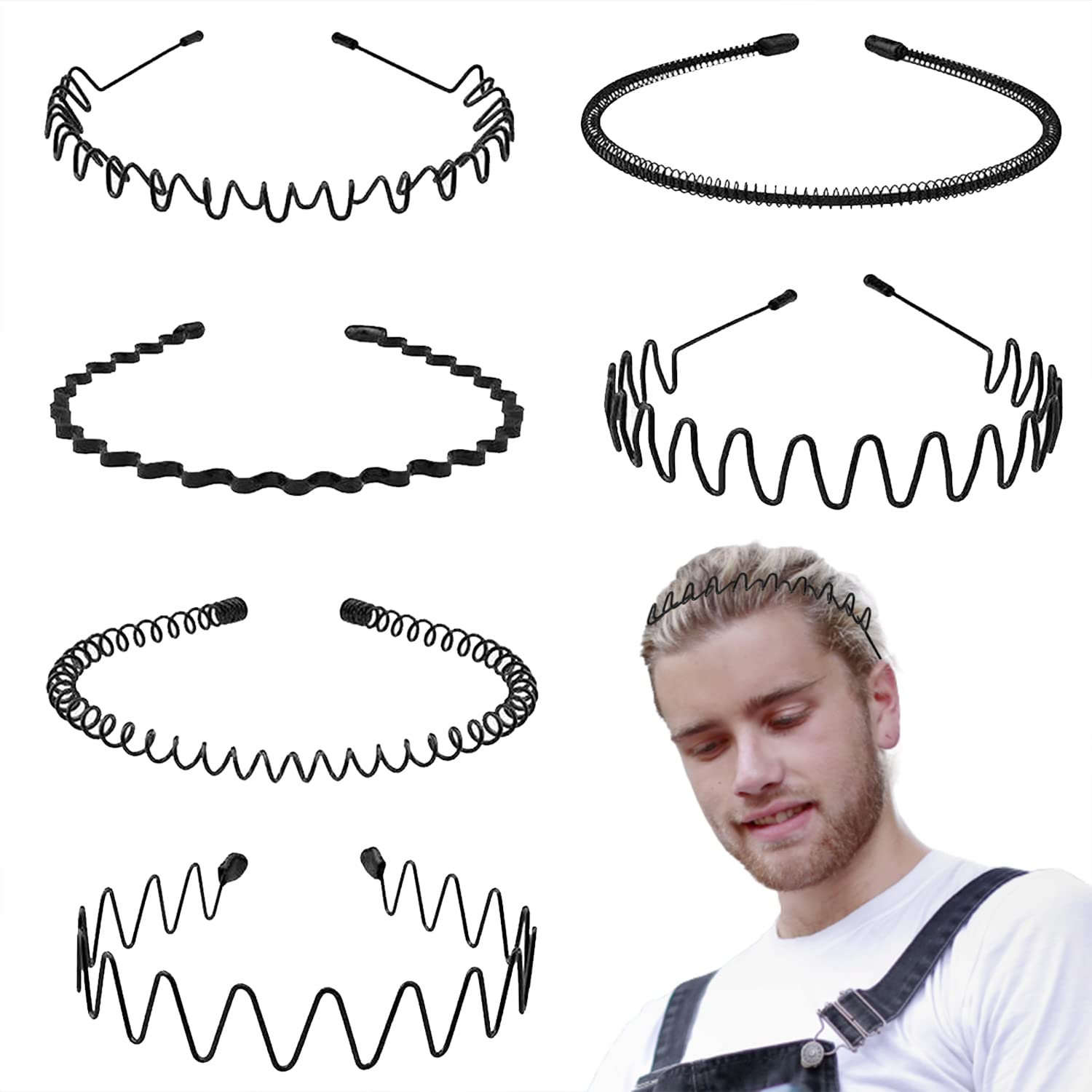 KELUBATU Mens Hair Band Sports Hair Bands Men, Non-Slip Sports Fashion Headband, Metal Hair Band Men, Hair Hoop Outdoor Sports, Weddings And Daily Wear (6 Pcs) — image 1