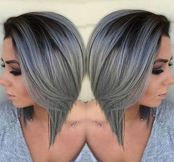 Fshine 8 Bob Wigs For Woman Ombre Color 1b Fading To Silver Grey Front Lace Wig Remy Human Hair Wig Lace Frontal Hair Wig With Baby Hair 130