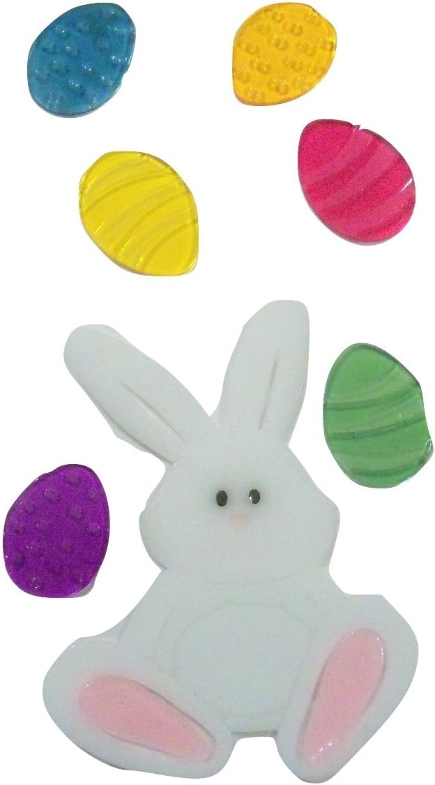 Easter Reusable Gel Window Clings ~ Pink Footed Bunny with Colorful Eggs (7 Clings, 1 Sheet)