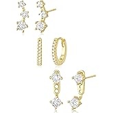 Lourny 3 Pairs Gold Hoop Earrings Set for Women, Dainty Stud Earrings Trendy 14K Gold Plated Cartilage Huggie Hoop Earrings