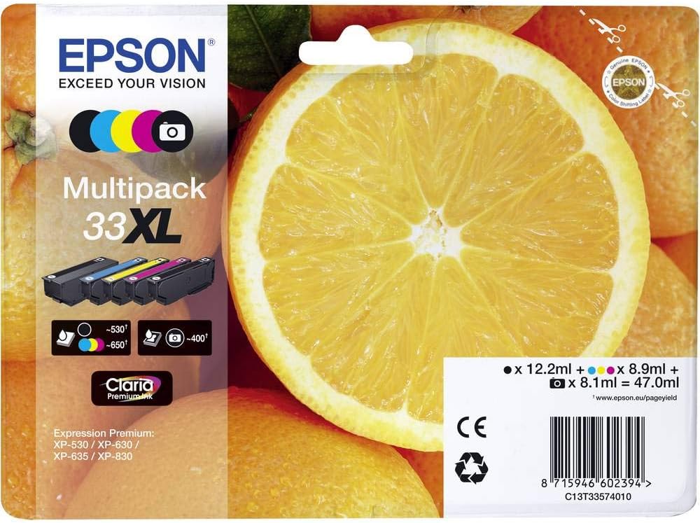 Epson 33XL Orange Multipack Claria 5-Colour Cartridges Print Yield 650