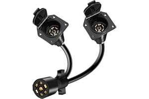 Gubrdfrsod 1FT 7 Way Trailer Plug Y Pigtail Splitter Double Brasse 7 Pin Extension Dual Female 7 Way Trailer Wire Y Splitter 7 Blade Gooseneck Wiring Harness