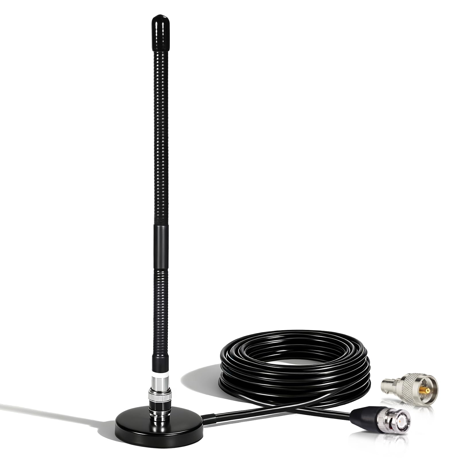 Bingfu CB Antenna 27MHz Soft Whip Magnetic Base 3Meter RG58 Coaxial Cable BNC Male with PL259 Connector Compatible with Portable Handheld CB Radio Car Mobile Radio Scanner
