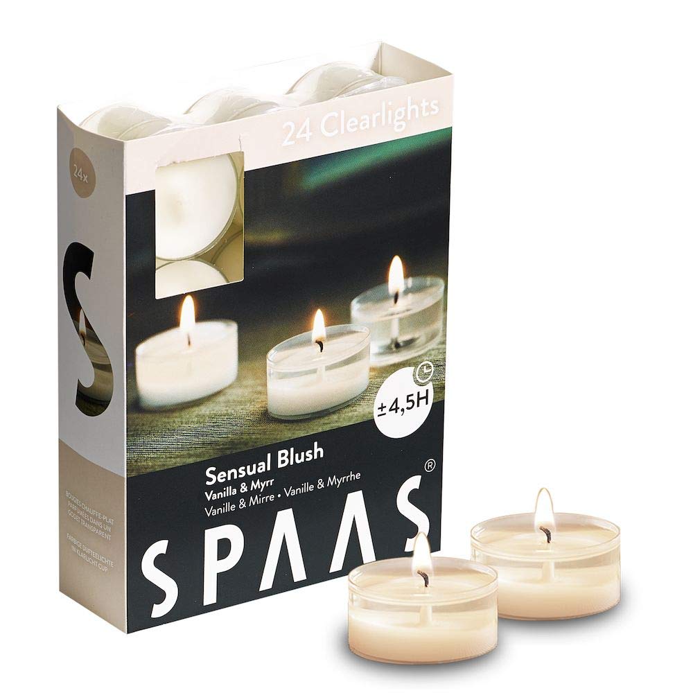 Spaas 24 Scented Clearlights, Tealights in Transparent Clear Cup, 4.5 Hours, Sensual Blush