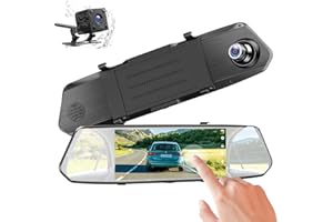 1080P Mirror Dash Cam 7" Touch Screen, Rear View Mirror Camera for Vehicle, Dash Cam Front and Rear 1080P+720P, Waterproof Ba