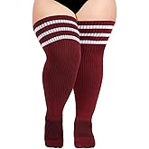 Moon Wood Plus Size Thigh High Socks for Thick Thighs- Womens Knit Cotton Extra Long Over the Knee High Socks Leg Warmer