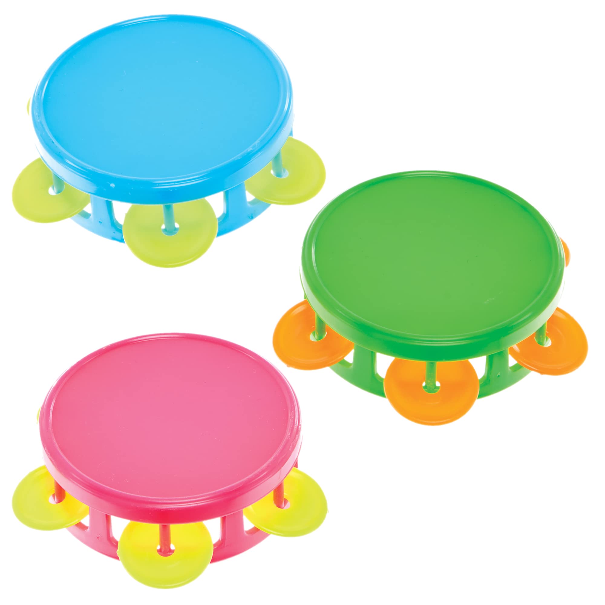 Baker Ross FX876 Mini Tambourines - Pack of 6, Small Musical Toys for Kids Party Bags