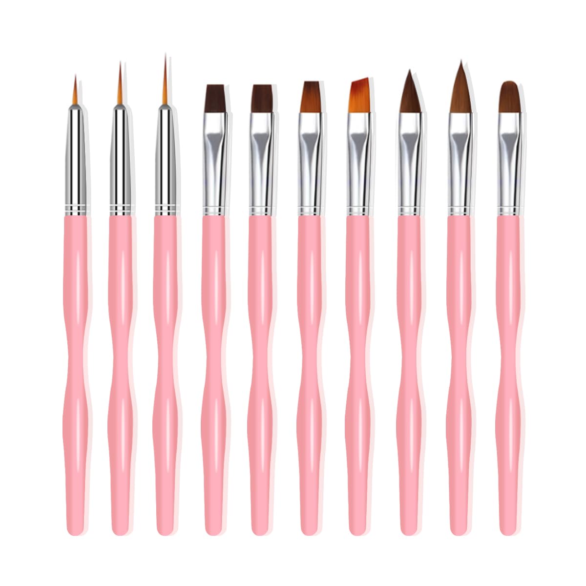 Nail Art Brushes Set, 10pcs Nail Design Painting Brushes, Professional Nail Art Design Brushes, Nail Fine Liner Brushes, Pink