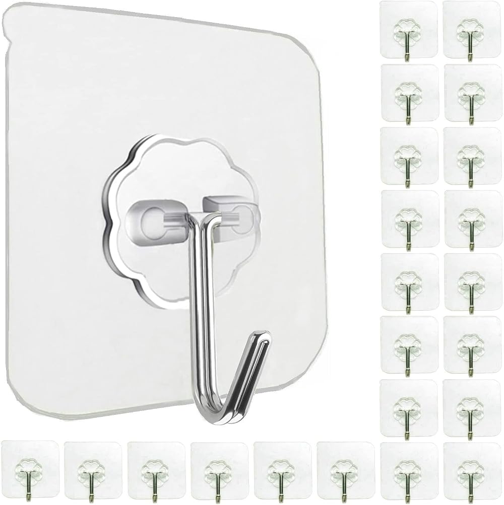 Jiaweixiang 24 Pack Heavy Duty Transparent Self Adhesive Hooks 33lb