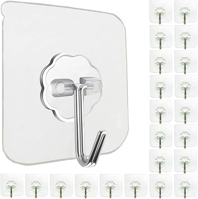 Jiaweixiang 24 Pack Heavy Duty Transparent Self Adhesive Hooks 33lb