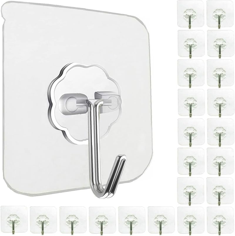 Jiaweixiang 24 Pack Heavy Duty Transparent Self Adhesive Hooks 33lb