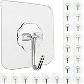 Jwxstore 24 Pack Adhesive Wall Hooks 33LB Heavy Duty No Drill Transparent Waterproof Hooks for Bathroom Kitchen Towel Coat Of