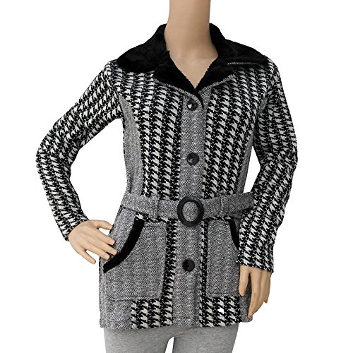 matelco women's woollen printed coat with velvet collar