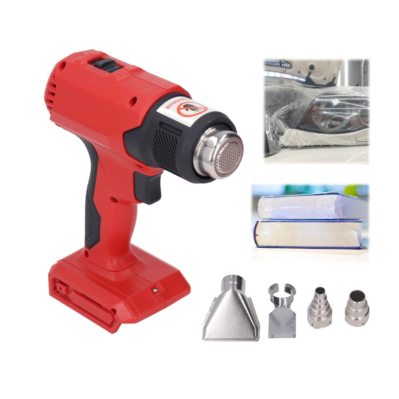 Cordless Heat Gun,300℃/450℃/580℃ Adjustable Temperature Portable Heat Gun Fast Heating Handheld Rechargeable Heating Machine with 4PCS Nozzle Red for Crafts/Shrinking