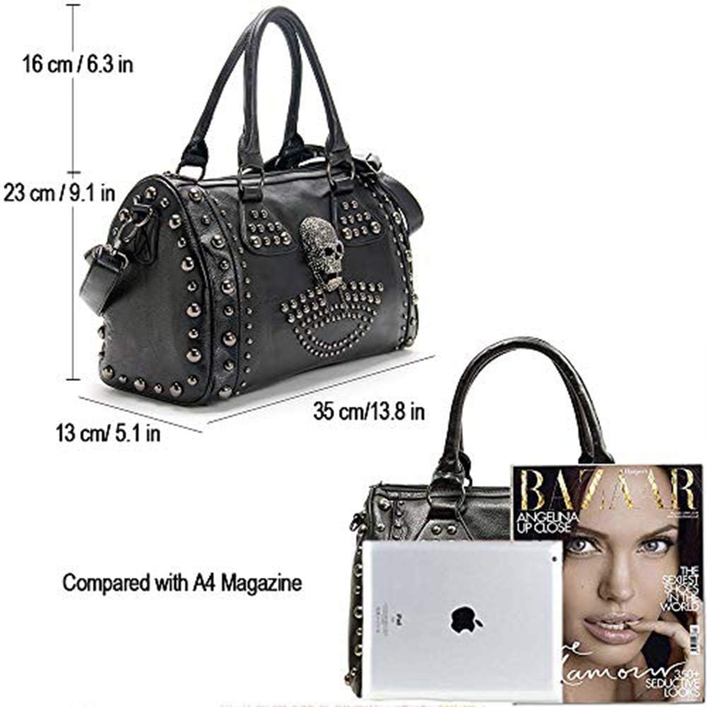 AlwaySky Women Skull Handbag Tote Purse Large Capacity Gothic Shoulder Bag with Strap Studded Doctor Handbag, Black - Image 3