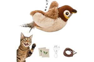 Paws Power Not Flying Toys Rechargeable Flapping Bird Sparrow (Not Flying), Lifelike Chirp Tweet, Touch Activated Kitten Toy Interactive Cat Exercise Toys for All Breeds Cat Kicker Catnip Toys Sparrow