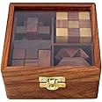 Ajuny 4-in-1 Wooden Puzzle Box - 3D Puzzles & Brain Teaser Games for Adults, Wooden Puzzles, Logic IQ Brain Games, Rustic Decor, Unique Gift for Christmas & Birthday
