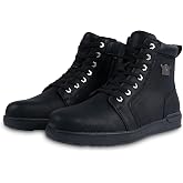 Men's Casual Boot PU Leather Combat Boots For Men Waterproof Motorcycle Boots For Biker Hiking with Lace-Up Side Zipper