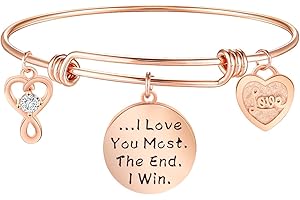 QIIER I Love You Most The End I Win Bracelet Expandable Wire Bangle with Infinity Love Heart Charm Valentines Day Girlfriend