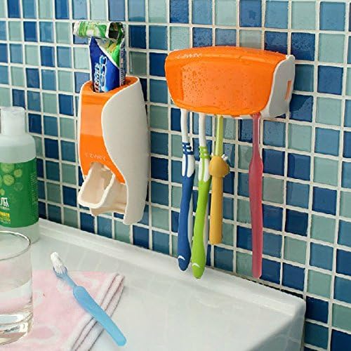 Bathroom Automatic Toothpaste Dispenser Squeezer Toothbrush Holder Set ( Pink )