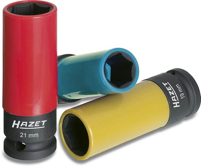 HAZET Steckschlüssel-Satz (1/2 Zoll (12,5 mm) Vierkantantrieb, mit Kunststoffhülse zum Schutz von Felgen, passende Schlüsselw