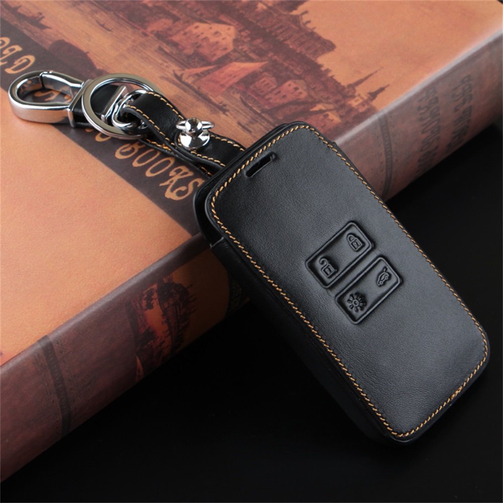 Slivercolor Genuine Leather Car Key Case for Renault Koleos Kadjar SUV (Black)