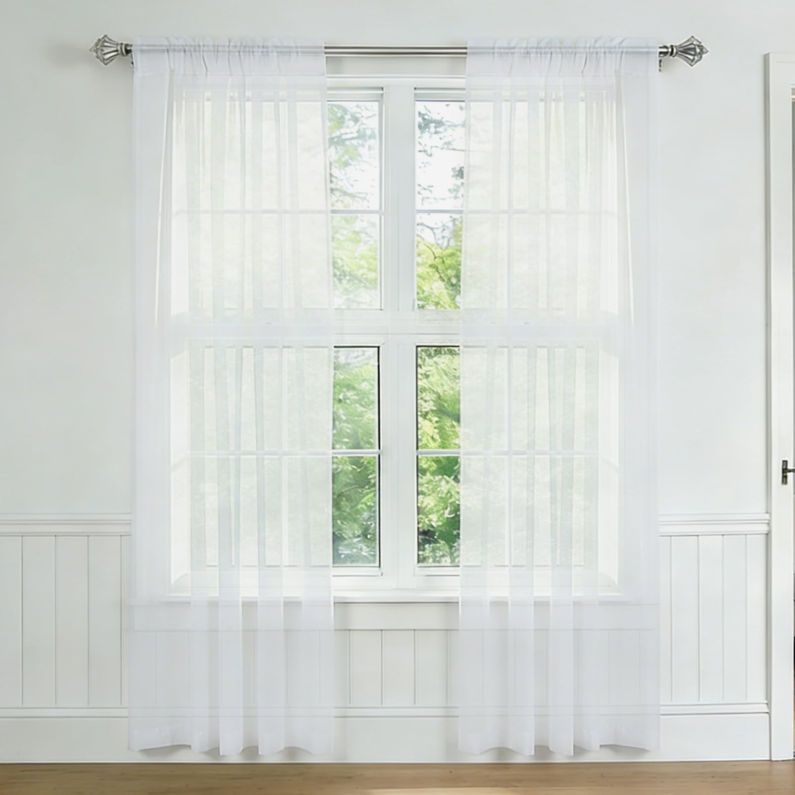 NAKIHOUSE Voile Curtain, 2 Panels Net Curtains for Windows 84 Drop, Elegant Slot Top Sheer Curtains, Light Filtering White Voile Curtains for Living Room, Breathable & Graceful Window Drapes — image 1