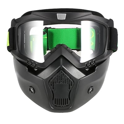 KKmoon Mortorcycle Mask Detachable Goggles and Mouth Filter for Open Face Helmet Motocross Ski Snowboard (Black+Clear lens)