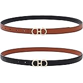 AWAYTR Skinny Reversible Belt for Girls - Kids Waist Leather Belt for Toddler with Gold Buckle for Dress Pants
