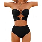 Jolefille 2 Piece Swimsuit for Women Strapless Bathing Suit High Waisted Bikini Sets Full Coverage Bandeau Swim Suits Teens