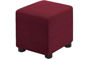 Bifaunvogel Ottoman Cover Square Folding Storage Ottoman Slipcovers Jacquard Stretch Cube Footrest Foot Stool Covers Protector with Elastic Band (Small,Wine red)