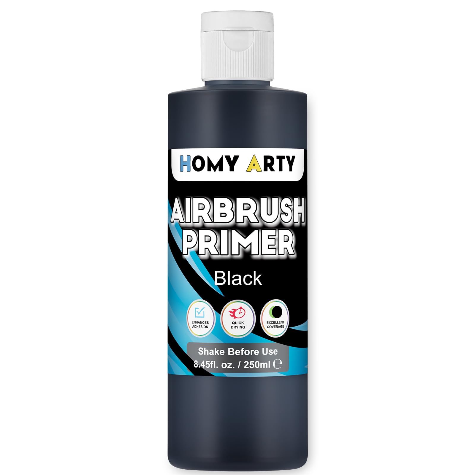 HOMY ARTY Airbrush Primer - Black Acrylic Primer for Airbrush, 250 ml Quick-Drying Matte Finish Primer Paint, for Airbrush Paint with Excellent Adhesion to Plastic Models, Metal, Canvas