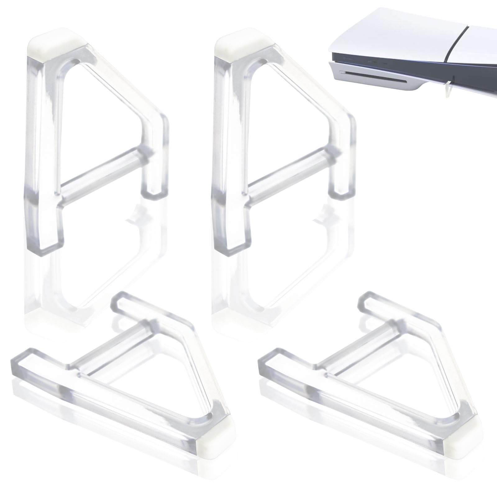 TiciKim 4 Pcs Stands for PS5 Slim Horizontal Stand for PS5 Slim Disc Horizontal Placement Bracket Holder Compatible with Sony PlayStation 5 Disc Edition Accessories (Transparent)