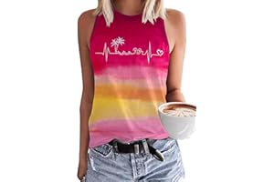 ALLTB Beach Heartbeat Tank Tops for Women Summer Sleeveless Love Graphic Print T Shirt Boating Gifts Vacation Muscle Shirt