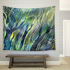 Background Drawing of Wood in Green Tones - Fabric Wall Tapestry Home Decor - 51x60 inches