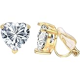 Yoursfs Simple Cubic Zirconia Clip On Earrings Heart Hypoallergenic Trendy Non Pierced Earrings
