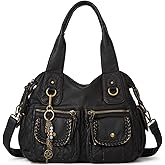 Worldlyda Women Canvas Hobo Purse Multi Pocket Tote Shopper Shoulder Bag Casual Top Handle handbag with Embroidery Ethnic