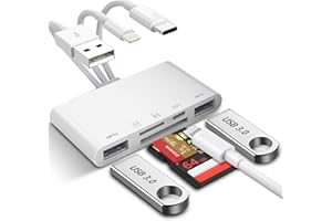 HERFAIR Universal Memory Card Reader 5-in-1 SD Card Reader for iPhone/iPad with Lightning/Type-C/USB Connector & SD/TF Card Slots USB OTG Adapters Supports SD/Micro SD/SDHC/SDXC/MMC Memory Cards