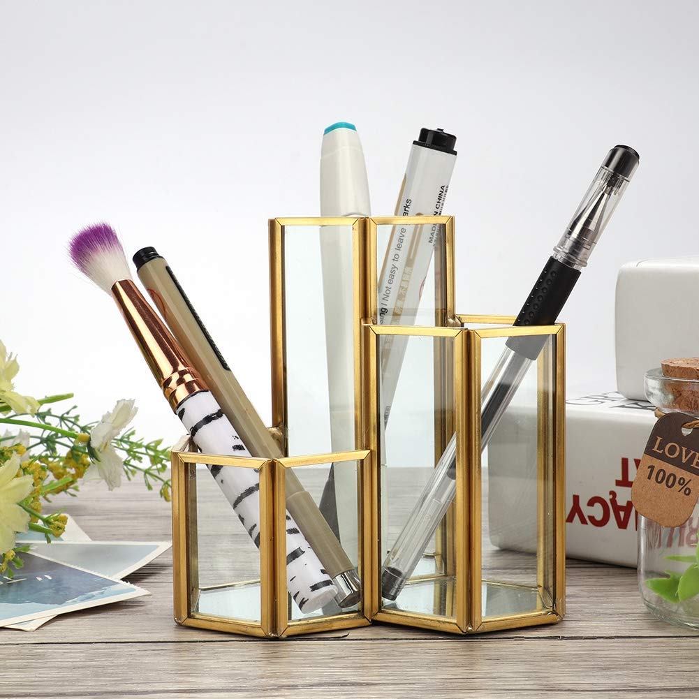 Alvinlite Storage Box Simple Sexangle Combination Glass Pen Holder,Makeup Brush Holder Desk Organizer Storage for Office Home School