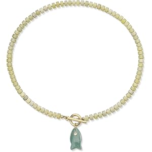 LuxSep Gemstone Beaded Necklace for Women, Fish Pendant Necklace | Colorful beaded necklace for women with gemstone fish pend