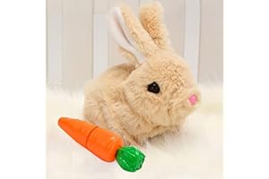 TUOETP Interactive Bunny Toys Electronic Pet Toys, Bunnies Can Walk and Talk, Easter Plush Stuffed Bunny Toy Walking Rabbit Educational Toys for Kids, Bunny Toys Hopping Wiggle Ears Twitch Nose (Brown)