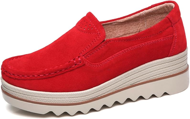 Amazon Lakerom レディース シューズ プラットフォーム ローファー スリップオンシューズ スエード ワイド ロートップ ウェッジシューズ ワークシューズ Lakerom ローファー スリッポン