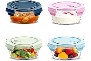 16oz Glass Meal Prep Containers, Round Airtight 2 Cup Glass Storage Containers with Lids, Heat-Resistant BPA-Free Glass Conta