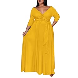 Runwind Plus Size Dress for Women 3/4 Sleeve V Neck