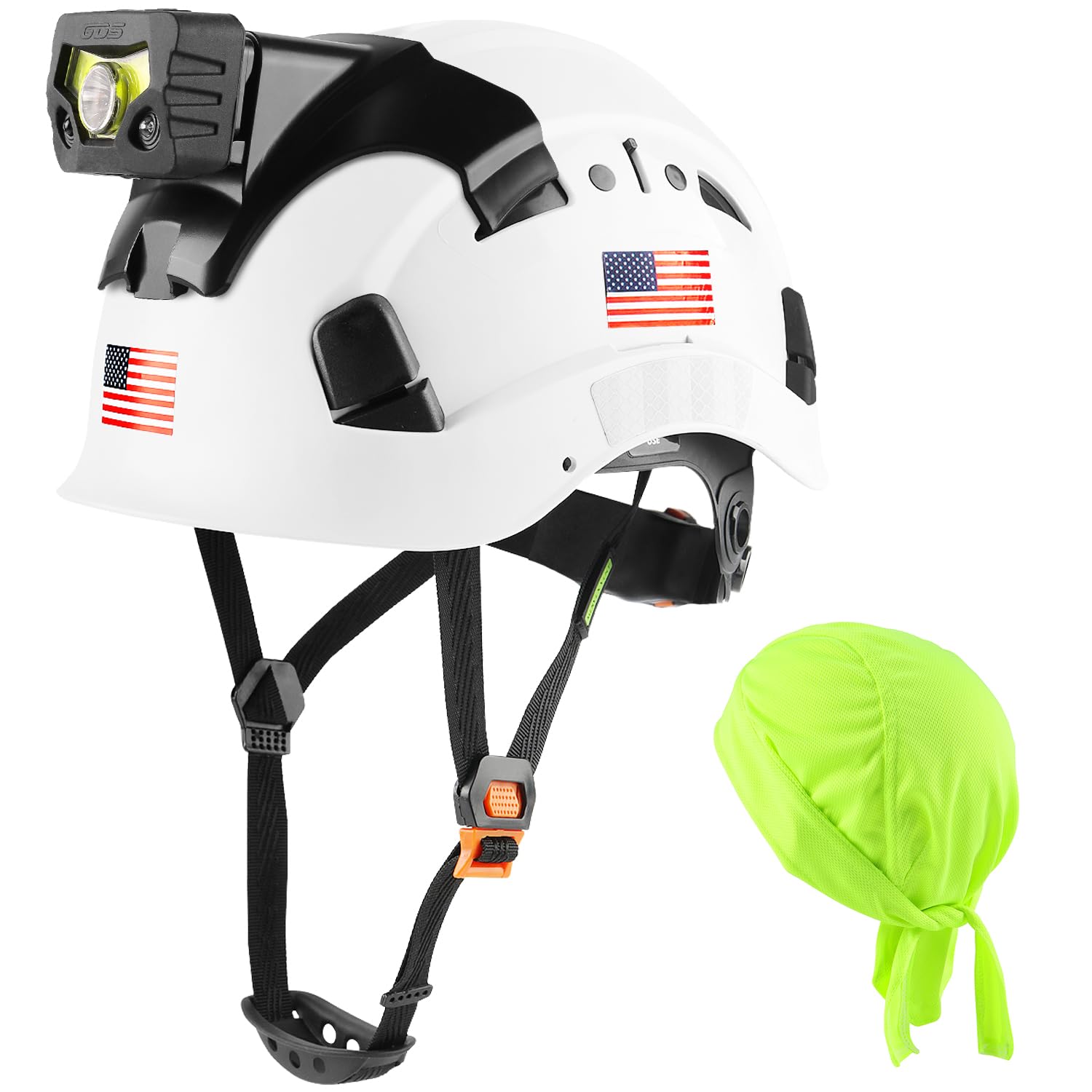 Photo 1 of GREEN DEVIL Safety Hard Hat with Rechargeable Headlamp Light Men Vented Work Hardhat ANSI Z89.1 Approved Cascos de Construccion Ideal for Industrial Construction Helmet Liner Included