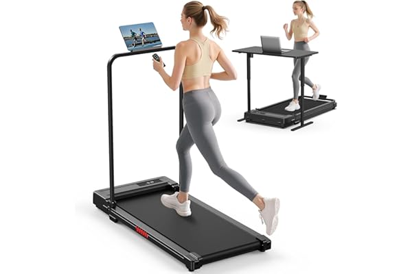 Walking Pad Treadmill for Home - Folding Treadmills with Handle Bar Portable Compact Fold up Indoor Foldable Handles Electric Walk Pads Small Spaces Mini Running Quiet Under Bed Office